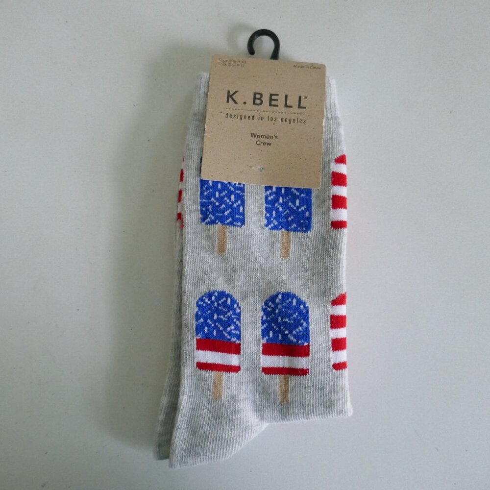 NWT K Bell red white blue popsicles women's crew socks